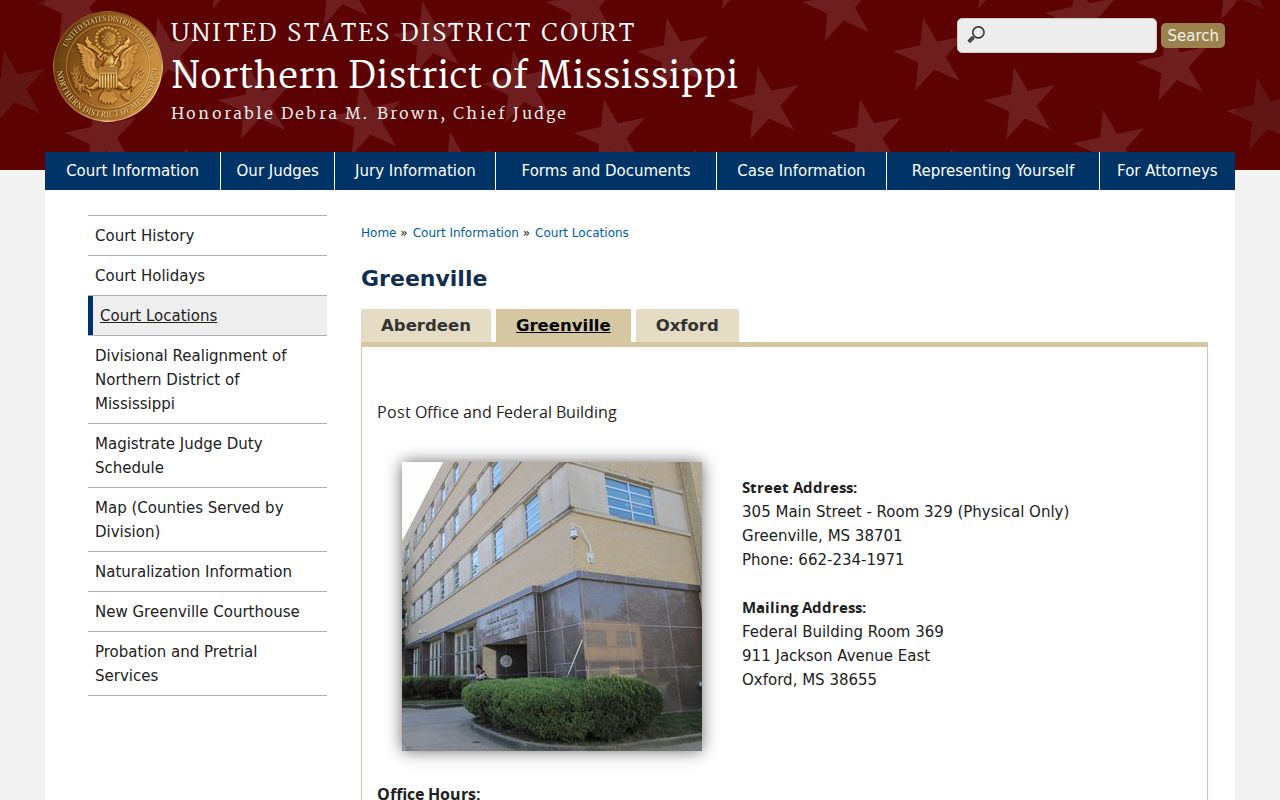 Washington County court date context at the Greenville federal courthouse location