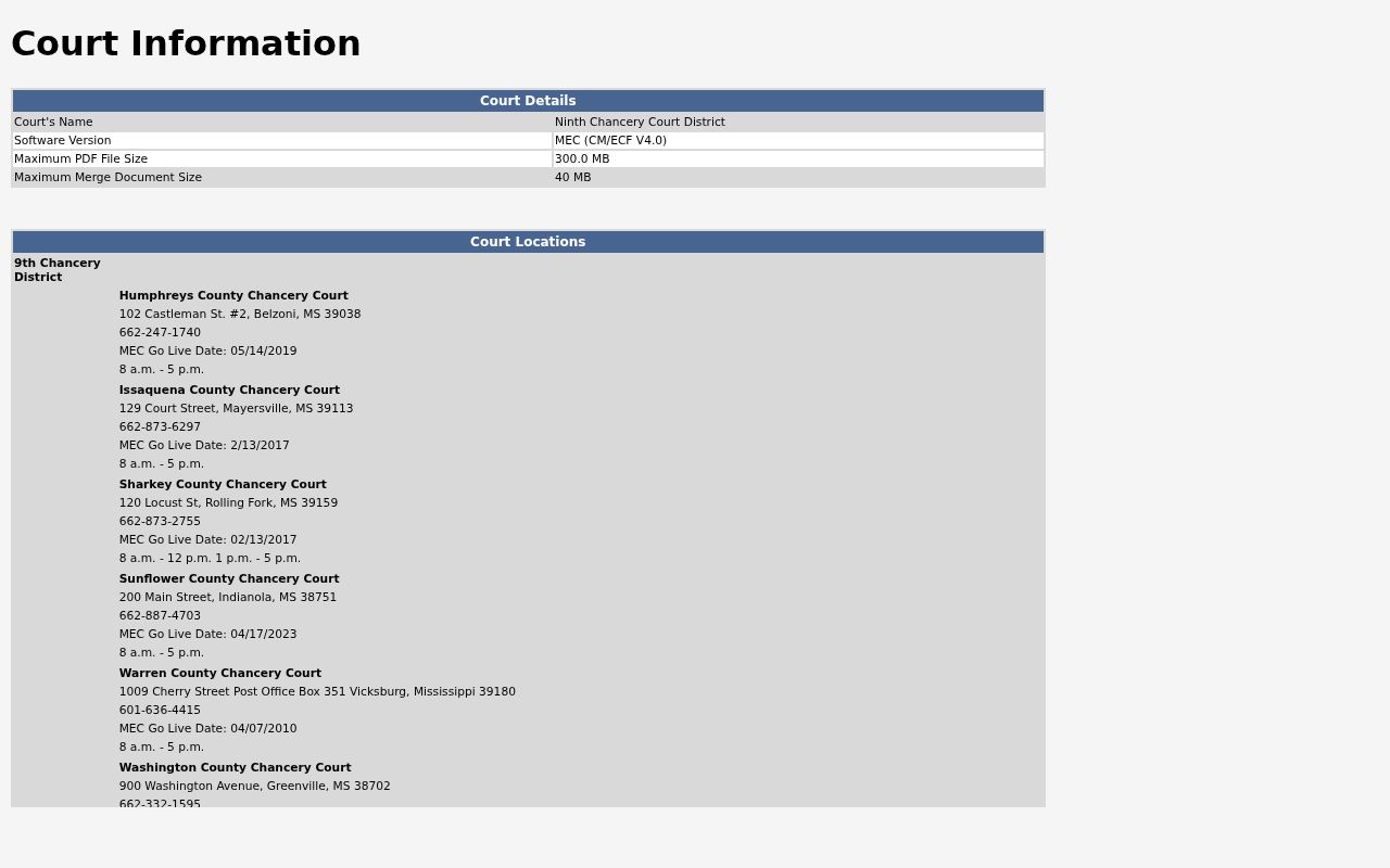 Washington County civil docket Ninth Chancery MEC CourtInfo page
