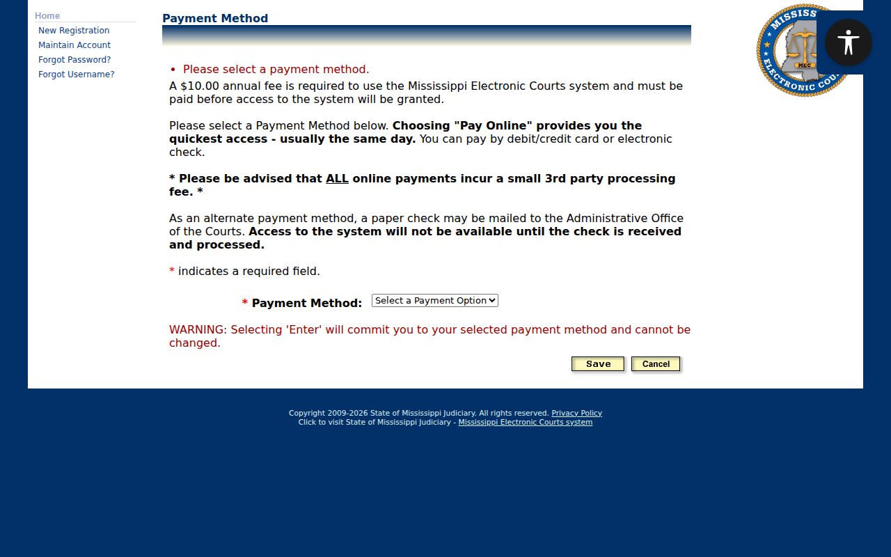 Washington County civil docket PAMEC online and mailed payment methods