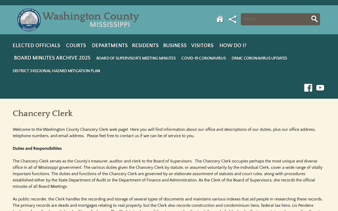 Washington County court docket Chancery Clerk office page